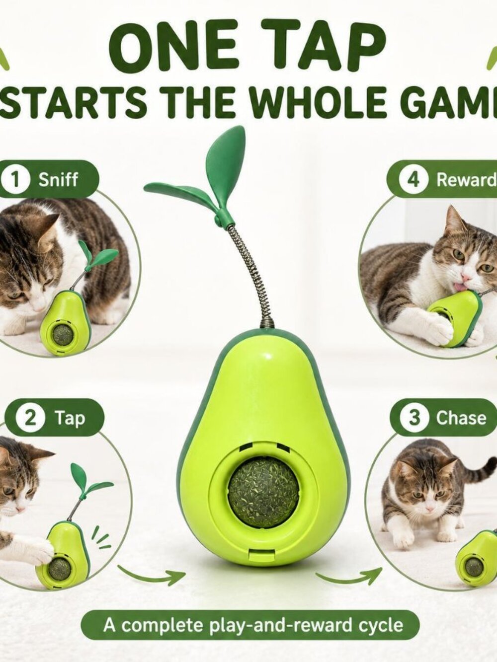 Avocado Shaped Cat Tumbler Toy, 360° Wobble Self-Righting Interactive Cat Toy wi